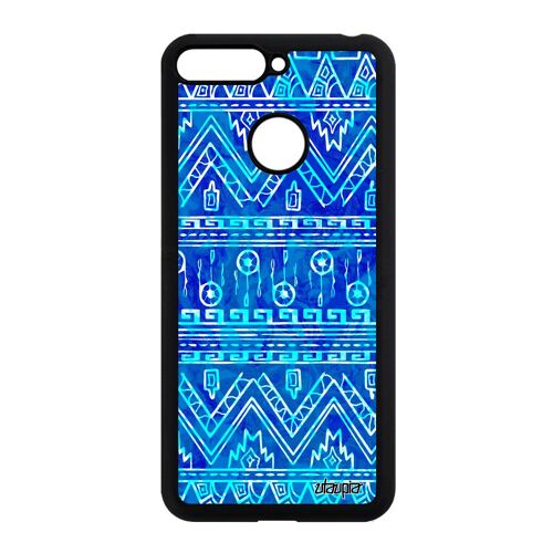 Coque silicone Motif azteque telephone Honor 7A fantaisie bumper original texture jolie case tribal coloré dessin bleu portable de