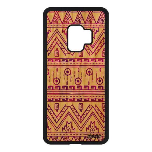 Coque bois pour Galaxy S9 silicone Motif azteque decoratif violet fond tribal art etui ethnique smartphone effet case souple Samsung