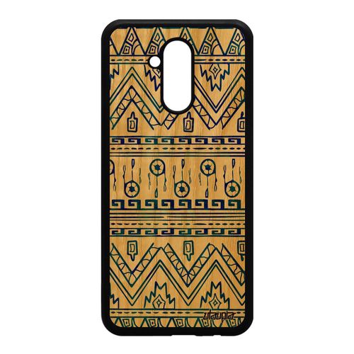 Coque Bois Huawei Mate 20 Lite Silicone Motif Azteque Telephone Effet Case Frise Tribal Personnalisé Bleu Cadeau Etui Peinture Fond
