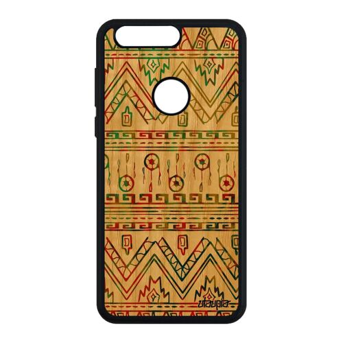 Coque Silicone Pour Honor 8 En Bois Motif Azteque Bumper De Protection Vert Frêne Dessin Ethnique Texture Art Tribal Noir Tpu Rigide