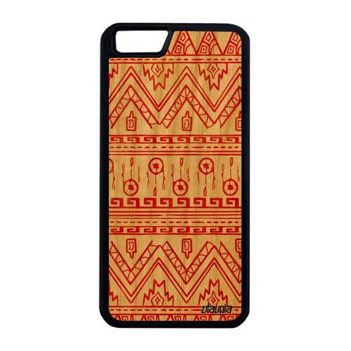 Coque Iphone 6 6s Plus En Bois Naturel Veritable Silicone Motif Azteque Artisanat Tribal Coloré Unique Rigide Tpu Dessin Frise