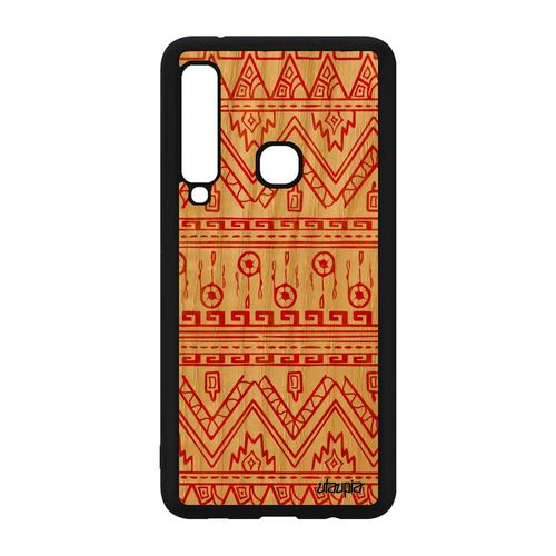 Coque En Bois Motif Azteque Samsung Galaxy A9 2018 Et Silicone Sm-A920fn Housse Telephone Mobile Tribal De Protection Ethnique Rouge