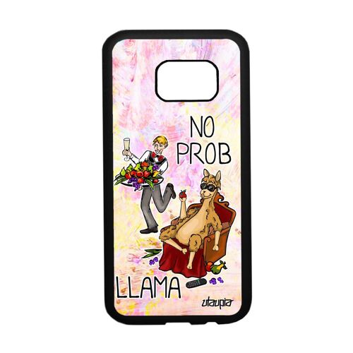 Coque S7 en silicone drole no prob lama case humour llama design jaune cartoon texte personnalisé problama metal Samsung galaxy