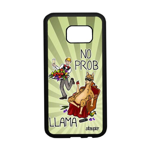 Coque Galaxy S7 Silicone No Prob Lama Cartoon Animal Llama Souple Texte Vert 4g Comique Problama Design Drole Noir Antichoc Samsung