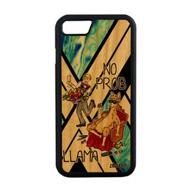 Coque En Bois Silicone Iphone 8 No Prob Lama Texte Bleu Comique Cartoon Bd Drole Motif Antichoc Llama Case Telephone Humour 4g