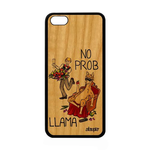 Coque Pour Apple Iphone 5c En Bois Et Silicone Humour No Prob Lama Design Cartoon Frêne Comique Motif Housse Problama Mobile Rouge