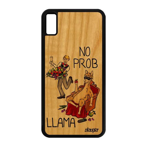 Coque Silicone Iphone Xs Max Bois Humour No Prob Lama Rouge Texte Drole Design Portable Pas Cher Problama Etui Cartoon De