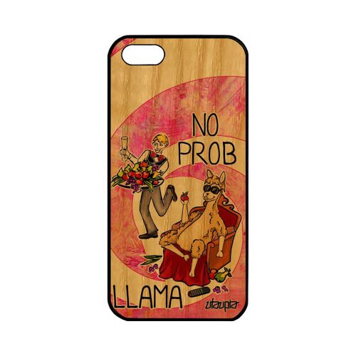 Coque Silicone Pour Iphone 5 5s Se Bois No Prob Lama Drole Probllama Rose Humoristique Bande Dessinée Portable Noir Smartphone Apple
