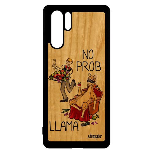 Coque Humour No Prob Lama Huawei P30 Pro Bois Silicone Bande Dessinée Souple Etui Vog-L29 Drole Llama Design Texte Case Rouge Rigide