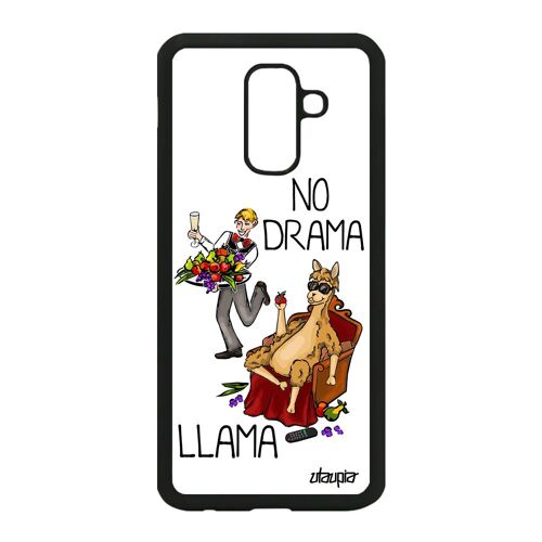Coque Samsung Galaxy A6 Plus 2018 silicone no drama lama blanc cartoon cover humoristique rigide humour metal drole telephone texte