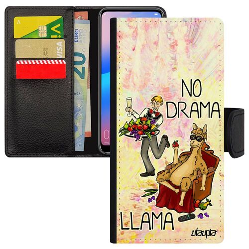Coque Pour Samsung A25 5g En Simili Cuir Portefeuille No Drama Lama Cartoon Design Dramalama Case Humour Dessin Comique Jaune Galaxy