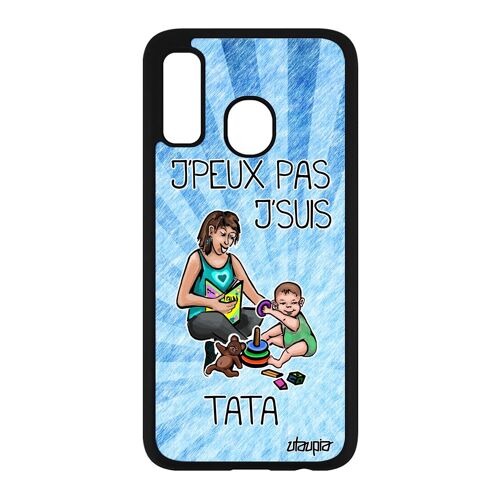Coque antichoc A40 silicone j'peux pas j'suis tata rigide bd enfant humour drole texte jpeux je housse bleu tante de Samsung galaxy