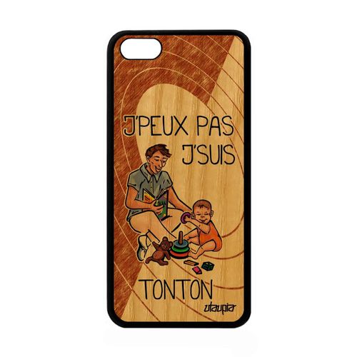 Coque Bois Je Peux Pas J'suis Tonton Apple Iphone 5c Silicone Drole Antichoc Cover Oncle Bd Texte Humoristique Humour Enfant Marron