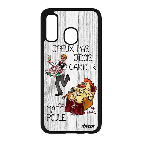 Coque Samsung A40 Silicone Humour J'peux Pas J'dois Garder Ma Poule Maman Dessin Case Coq Gris Texte Je Personnalisé Animaux Galaxy