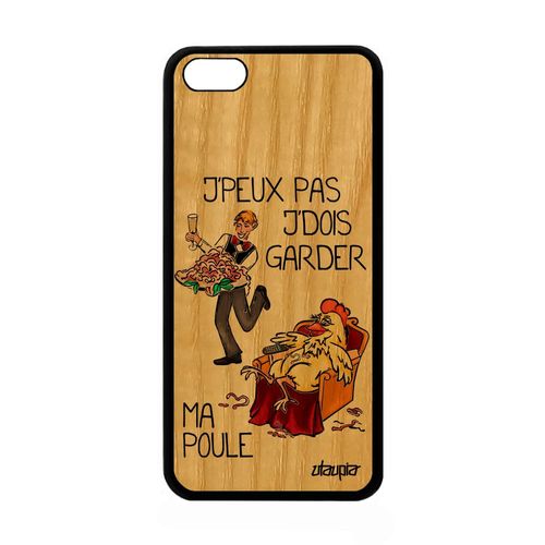 Coque En Bois J'peux Pas J'dois Garder Ma Poule Iphone 5c Silicone Drole Cartoon Rigide Bande Dessinée Rouge Comique Coq Papa Apple