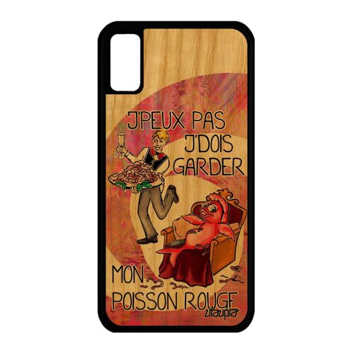 Coque Bois Iphone X Silicone J'peux Pas J'dois Garder Mon Poisson Rouge Motif Telephone Bande Dessinée Humour Case Rose Je 4g