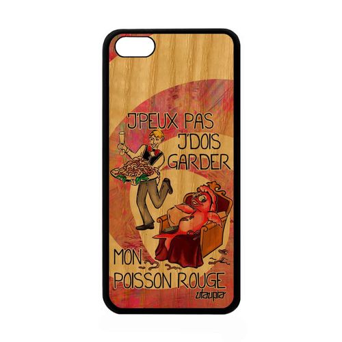 Coque Bois J'peux Pas J'dois Garder Mon Poisson Rouge Iphone 5c Silicone Texte Bande Dessinée Solide Smartphone Humour Cartoon Apple
