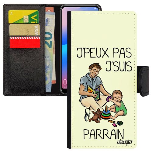 Coque Honor 8x Portefeuille Humour J'peux Pas J'suis Parrain Humoristique Smartphone Bande Dessinée Housse Drole Cadeau De Noel Bebe