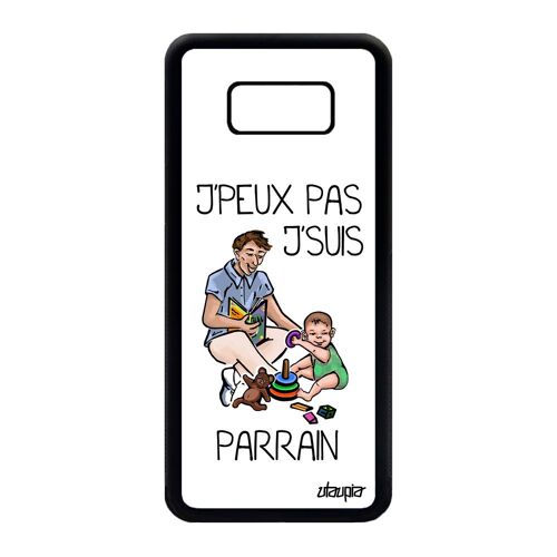 Coque S8 Plus silicone humour j'peux pas j'suis parrain blanc case bande dessinée smartphone drole jpeux bumper bebe Samsung galaxy