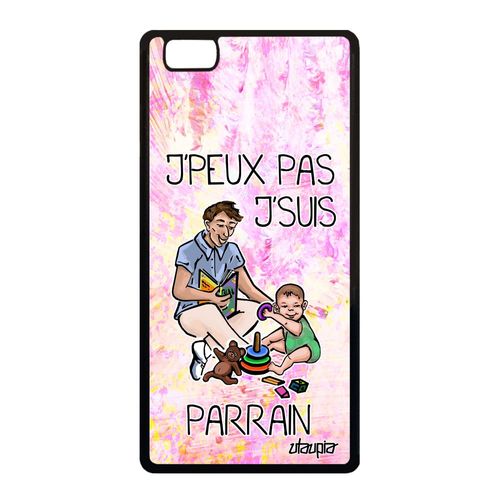 Coque Huawei P8 Lite 2015 Silicone J'peux Pas J'suis Parrain Texte Enfant Jpeux Dessin Pas Cher Violet Humour Drole Comique Housse