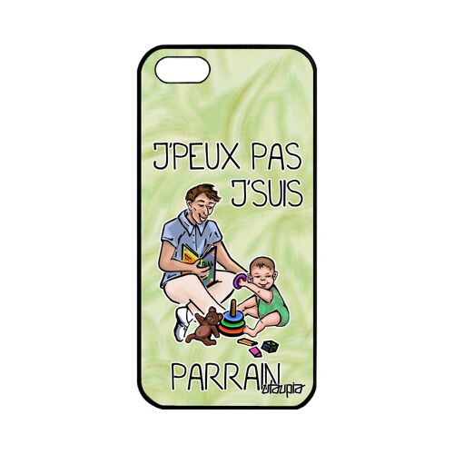 Coque silicone pour Apple iPhone 5 5S SE j'peux pas j'suis parrain comique vert texte naissance fille portable jpeux humour bd drole