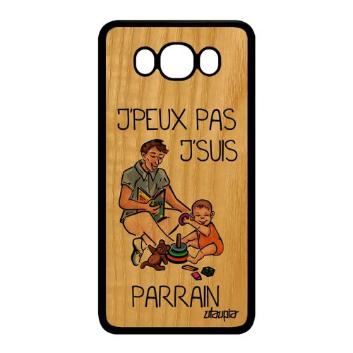 Coque J7 2016 En Bois Silicone J'peux Pas J'suis Parrain Jpeux Case Texte Humour 4g Je Cadeau D'anniversaire Enfant Samsung Galaxy