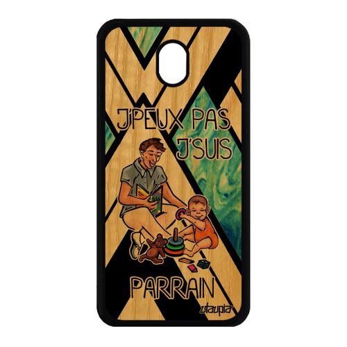 Coque bois Samsung J7 2017 pro silicone je peux pas j'suis parrain drole smartphone bd case jpeux housse comique bleu cover galaxy