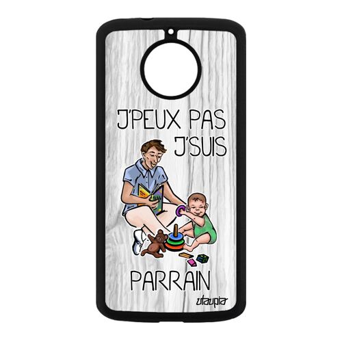 Coque j'peux pas j'suis parrain pour Motorola Moto E4 Plus silicone gris humoristique naissance garcon telephone texte personnalisé