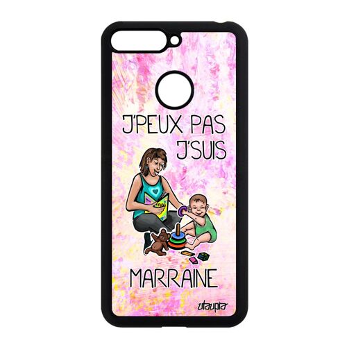 Coque J'peux Pas J'suis Marraine Pour Honor 7a Silicone Pas Cher Dessin Comique Texte Smartphone Noir Case Enfant Telephone Drole De