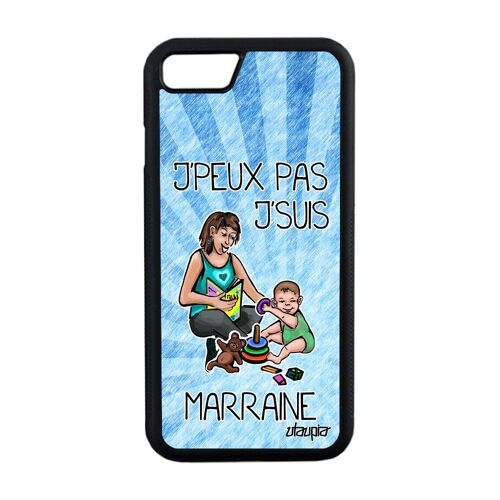 Coque iPhone 7 silicone j'peux pas j'suis marraine drole texte cadeau d'anniversaire enfant telephone portable smartphone bleu