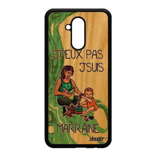Coque silicone antichoc Huawei Mate 20 lite bois j'peux pas j'suis marraine jpeux drole bebe rigide comique dessin humour texte vert