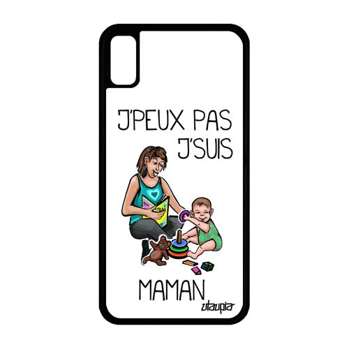 Coque iPhone XR silicone j'peux pas j'suis maman jpeux noir design parent bebe humoristique 4G housse texte blanc drole humour