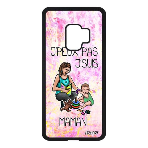 Coque j'peux pas j'suis maman S9 silicone humour unique jpeux etui portable drole aluminium dessin telephone violet Samsung galaxy