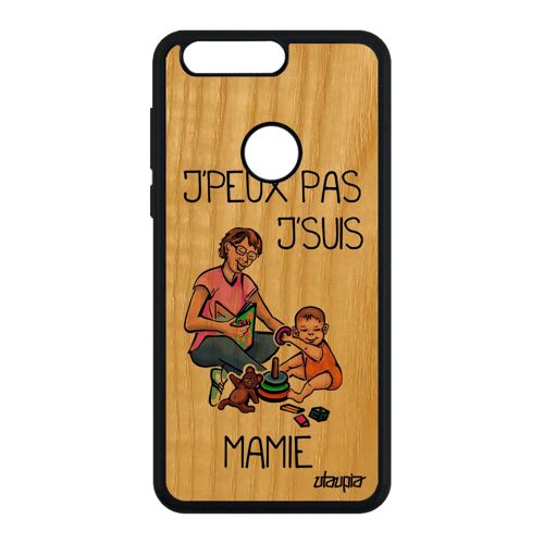 Coque silicone pour Honor 8 en vrai bois j'peux pas j'suis mamie orange texte dessin antichoc 4G je grand mere Huawei humour jpeux