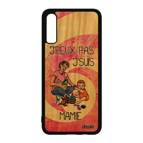 Coque bois naturel silicone Samsung A70 humour j'peux pas j'suis mamie design je jpeux smartphone bande dessinée rose drole galaxy