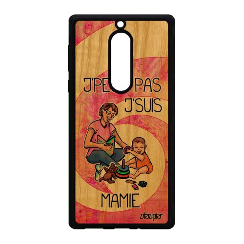Coque humour j'peux pas j'suis mamie pour Nokia 5 bois silicone etui drole jpeux grand mere original texte naissance garcon rose je