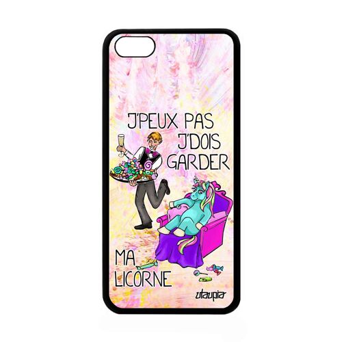 Coque Apple iPhone 5C silicone j'peux pas j'dois garder ma licorne humour animaux fille jpeux violet telephone souple 4G dessin je
