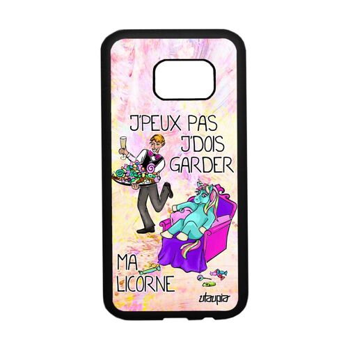 Coque rigide S7 silicone j'peux pas j'dois garder ma licorne jpeux violet humour fille je cartoon comique housse case Samsung galaxy