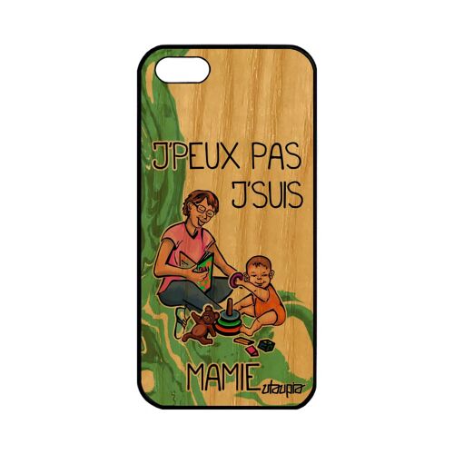 Coque Silicone Telephone Iphone 5 5s Se Bois Naturel Jpeux Pas J'suis Mamie Vert Original Rigide Dessin Humour Etui Je Bebe De Apple