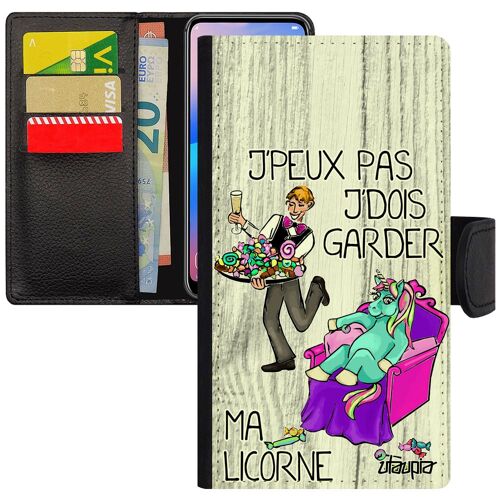 Coque À Rabat Pour Samsung Galaxy J3 2017 Portefeuille J'peux Pas J'dois Garder Ma Licorne Animaux Etui Jpeux Gris Magnetique Unique