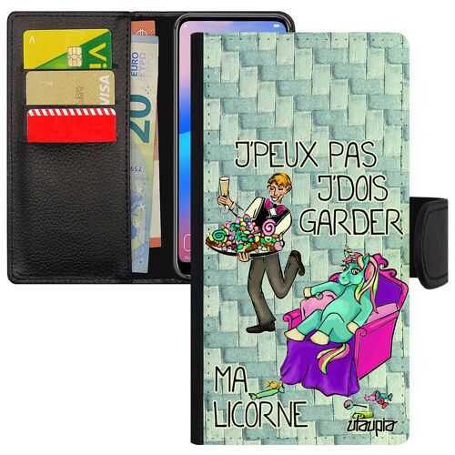 Coque J'peux Pas J'dois Garder Ma Licorne Pour Iphone 14 Pro En Cuir Portefeuille Bd Humour Rigide Comique Texte De Protection