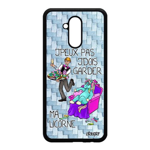 Coque Huawei Mate 20 lite silicone j'peux pas j'dois garder ma licorne poney humour dessin personnalisé cartoon bleu texte je jpeux