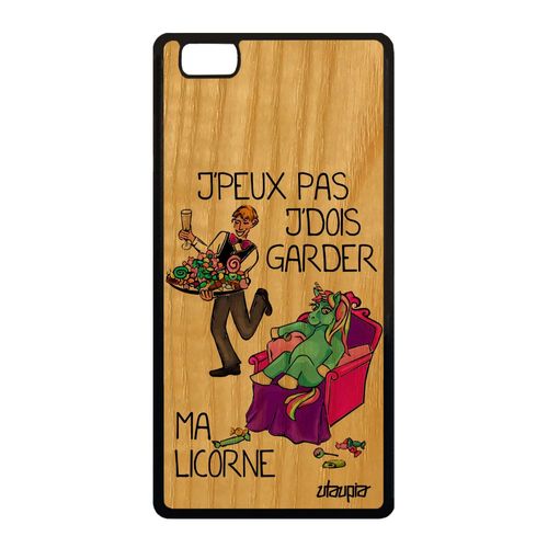 Coque Huawei P8 Lite 2015 Bois Silicone J'peux Pas J'dois Garder Ma Licorne Violet Drole Comique Fille Ale-L04 De Protection Je Etui