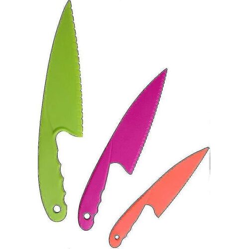 3pcs Ensemble De Couteaux De Cuisine En Plastique, Couteaux De Cuisine En Nylon Pour Les Enfants, Couteaux De Cuisson En Plastique Colorés Sûrs Pour La Cuisson, Fruits, Pain, Gâteau, Couteau À Laitue -