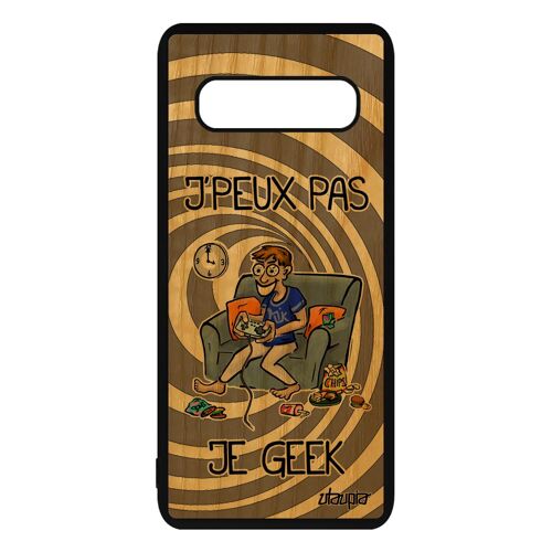 Coque bois silicone Samsung Galaxy S10 j'peux pas je geek gris personnalisé comique antichoc gamer housse jpeux drole made in France