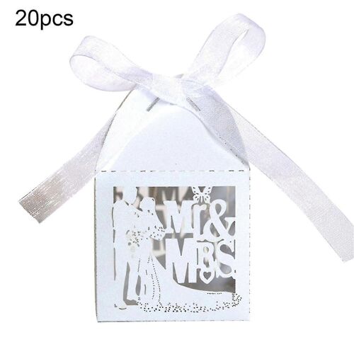 20pcs Cutout Butterfly Candy Boxes M. Mme Wedding Party Favor Chocolate Case-color: blanc