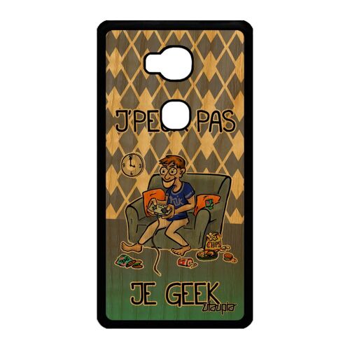 Coque pour Honor 5X en bois silicone j'peux pas je geek bande dessinée texte mobile humour etui gamer console de protection bleu je