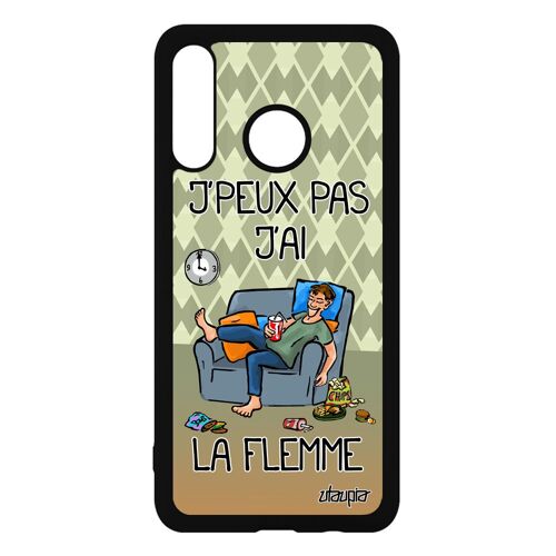 Coque pour Huawei P30 Lite en silicone j'peux pas j'ai la flemme feignant telephone texte fatigué rigide vert comique antichoc drole