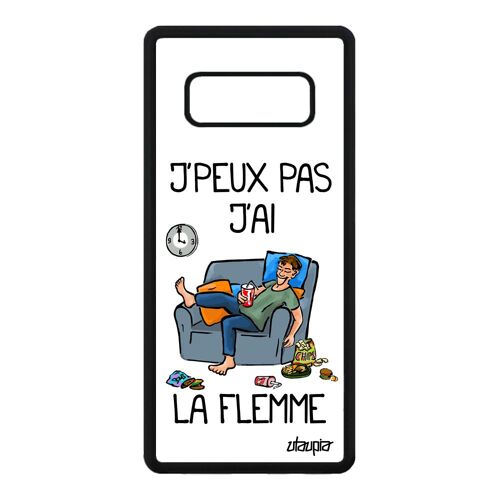 Coque Note 8 silicone j'peux pas j'ai la flemme texte fatigué bande dessinée etui case blanc humoristique feignant de Samsung galaxy