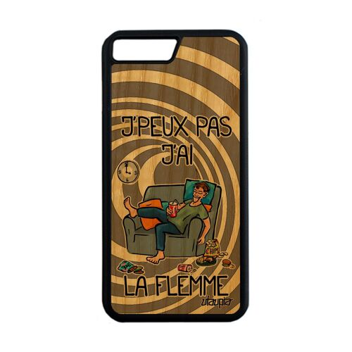 Coque iPhone 8 Plus bois silicone j'peux pas j'ai la flemme feignant noir souple drole comique bd antichoc fatigué jpeux texte